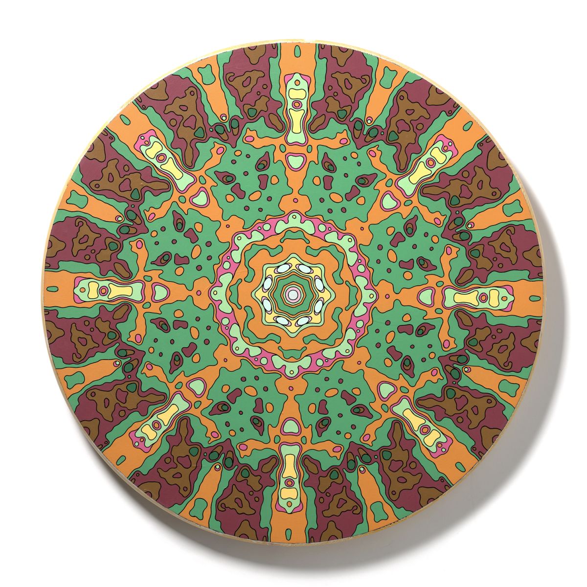 <br/>Camembert Bedrock, 2023<br/>24" diameter<br/>acrylic, opaque marker and glitter on wood
